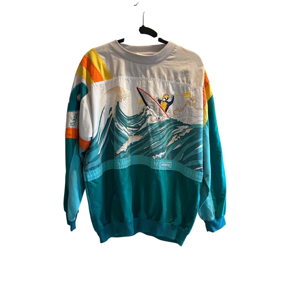 Vintage Adidas‎ Adventure Kayak Sweatshirt Teal White Devil's Tail Amuza River L